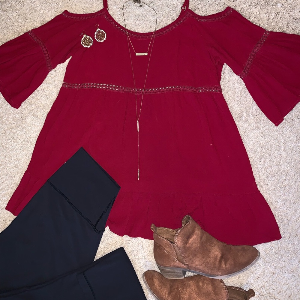 Burgundy cutout peasant top